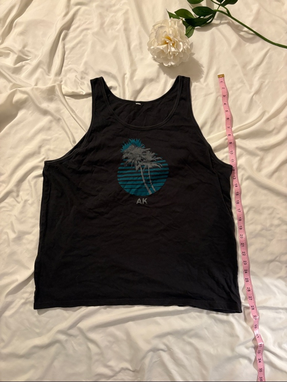 TNT’s Animal Kingdom Palm Tree Muscle Tank Top in Dark Blue with Teal Accent - Picture 3 of 4